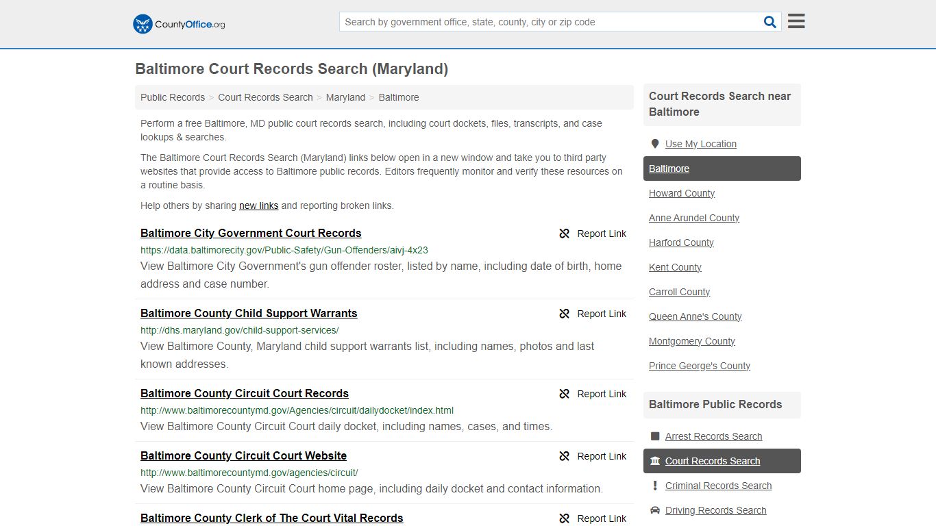 Baltimore Court Records Search (Maryland) - County Office
